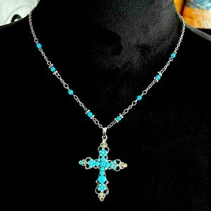 $4 Turquoise Colored Cross Necklace
